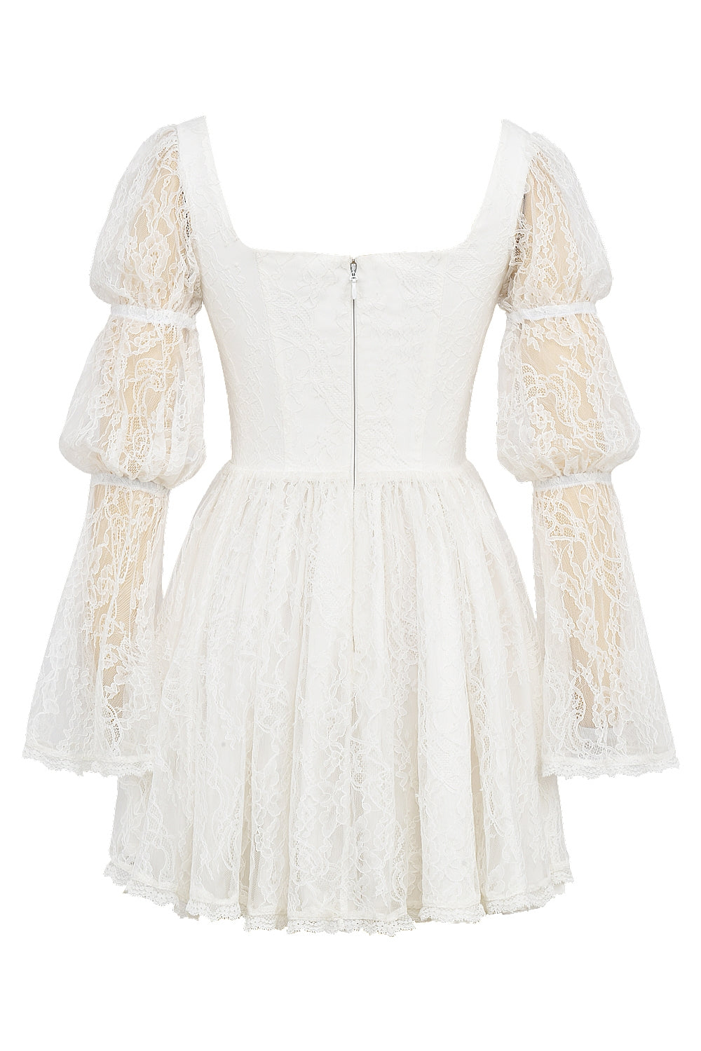 white lace puff sleeve mini dress