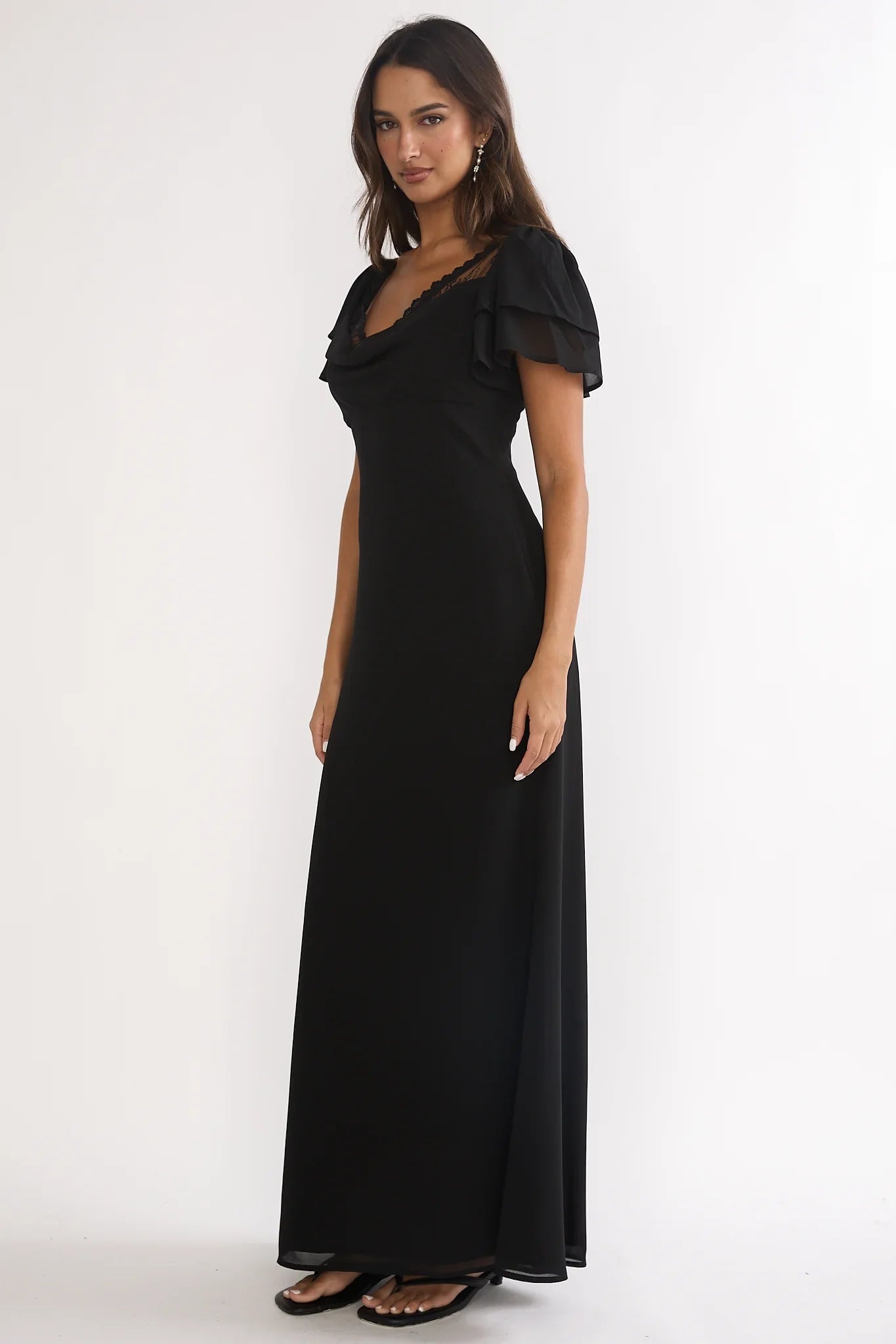 Elorin Lace Trim Maxi Dress Black