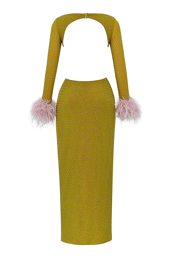 chartreuse crystallised maxi dress