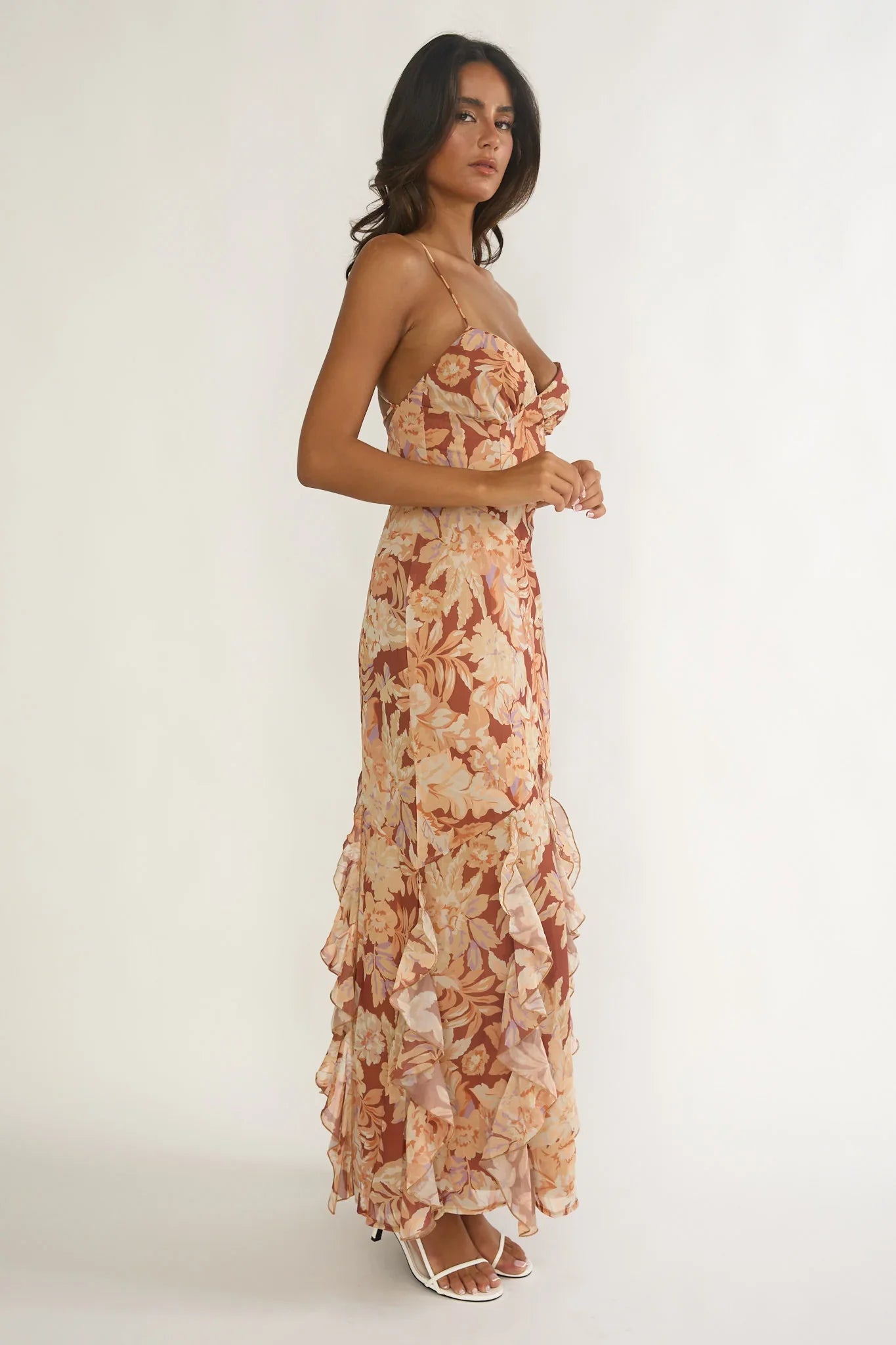 Charlisa Strappy Back Ruffle Maxi Dress Floral Yellow