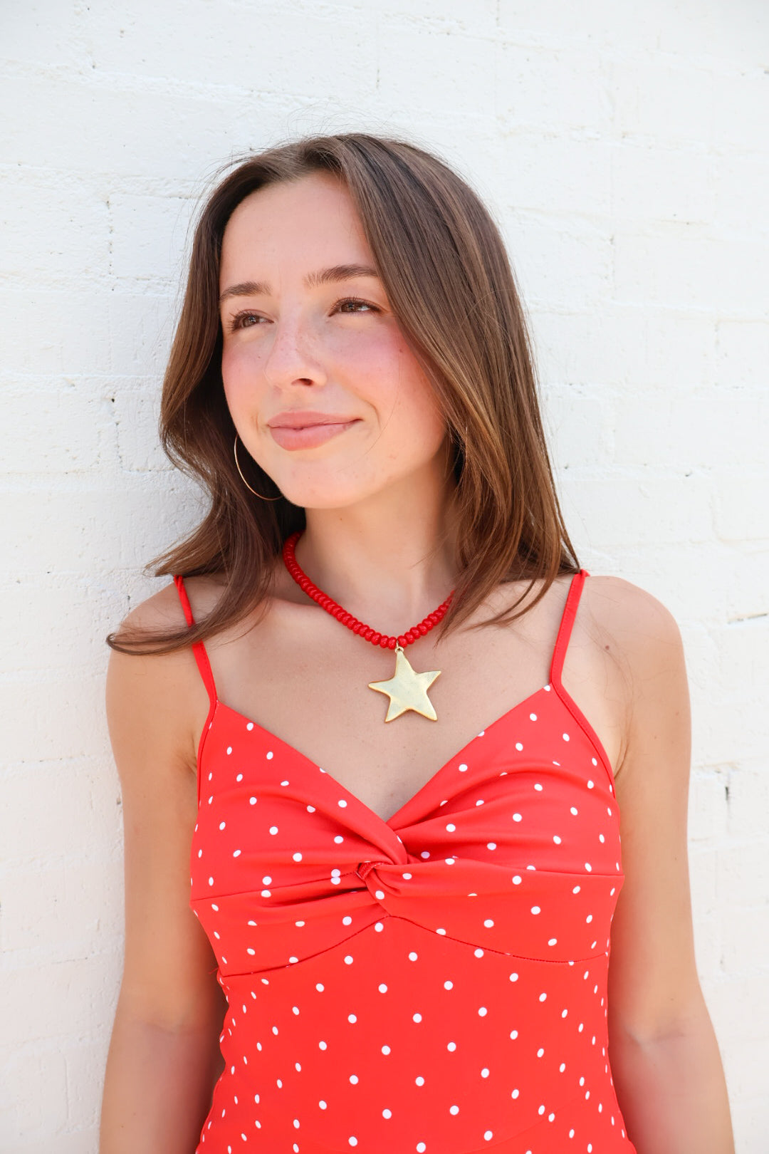 Red Beaded Gold Star Choker Necklace
