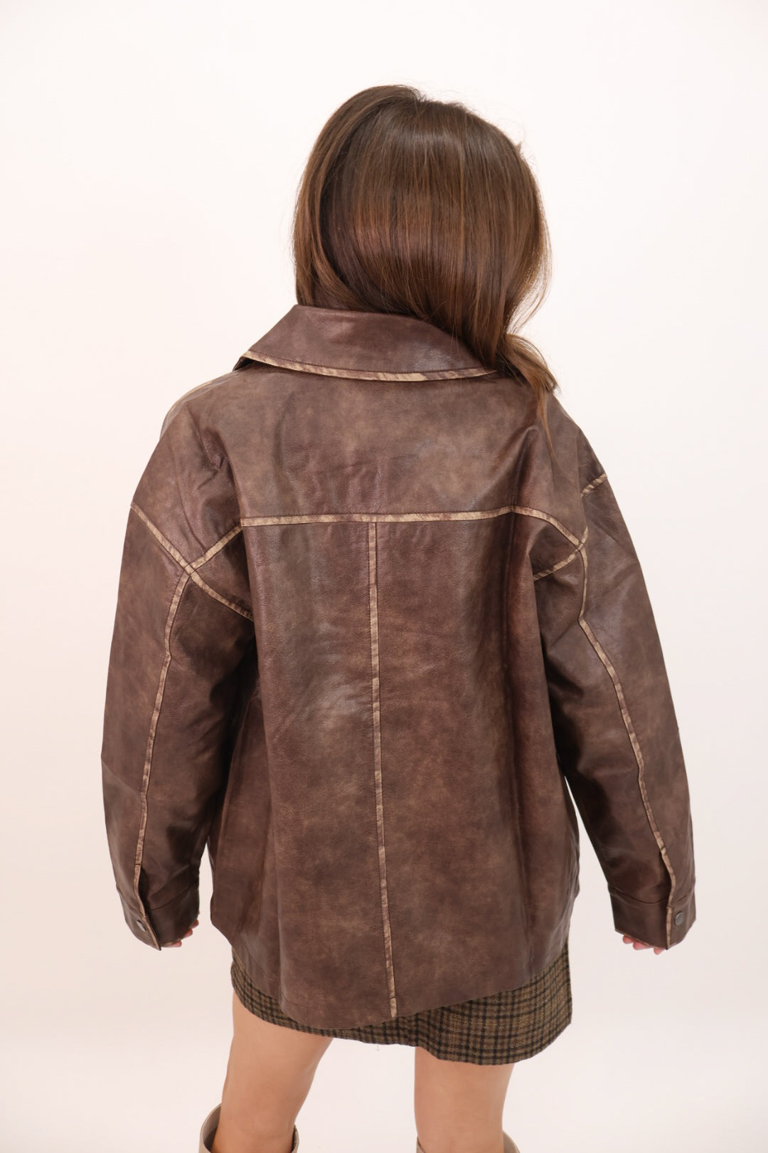 Oversized Brown Faux Leather Jacket