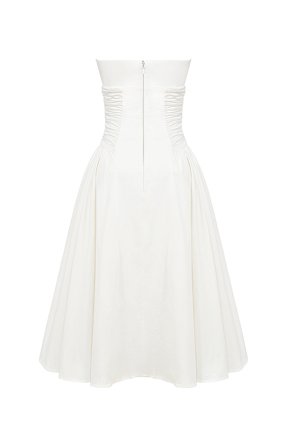 white cotton strapless midi sundress