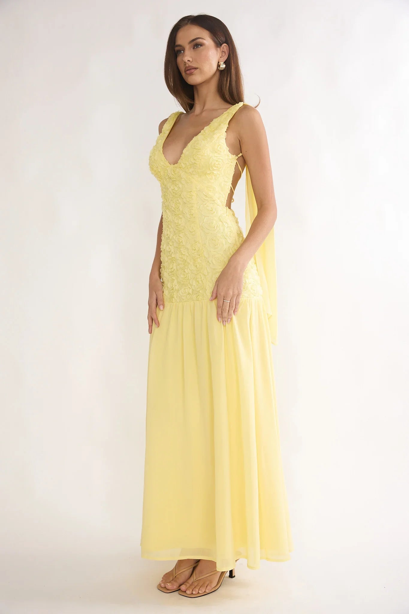 Marcellia Tied Back Maxi Dress Embellished Yellow
