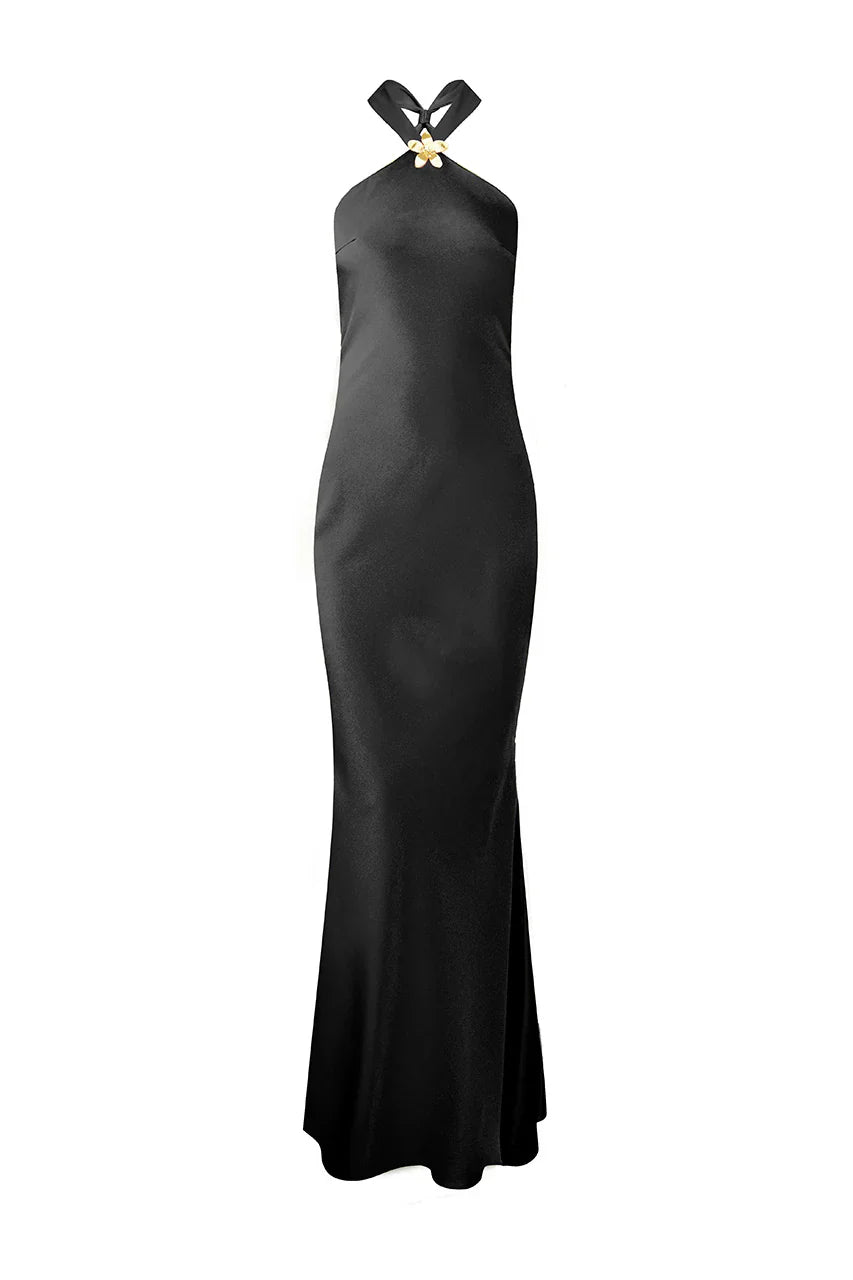 CHARA LOW CROSS BACK MAXI DRESS - BLACK