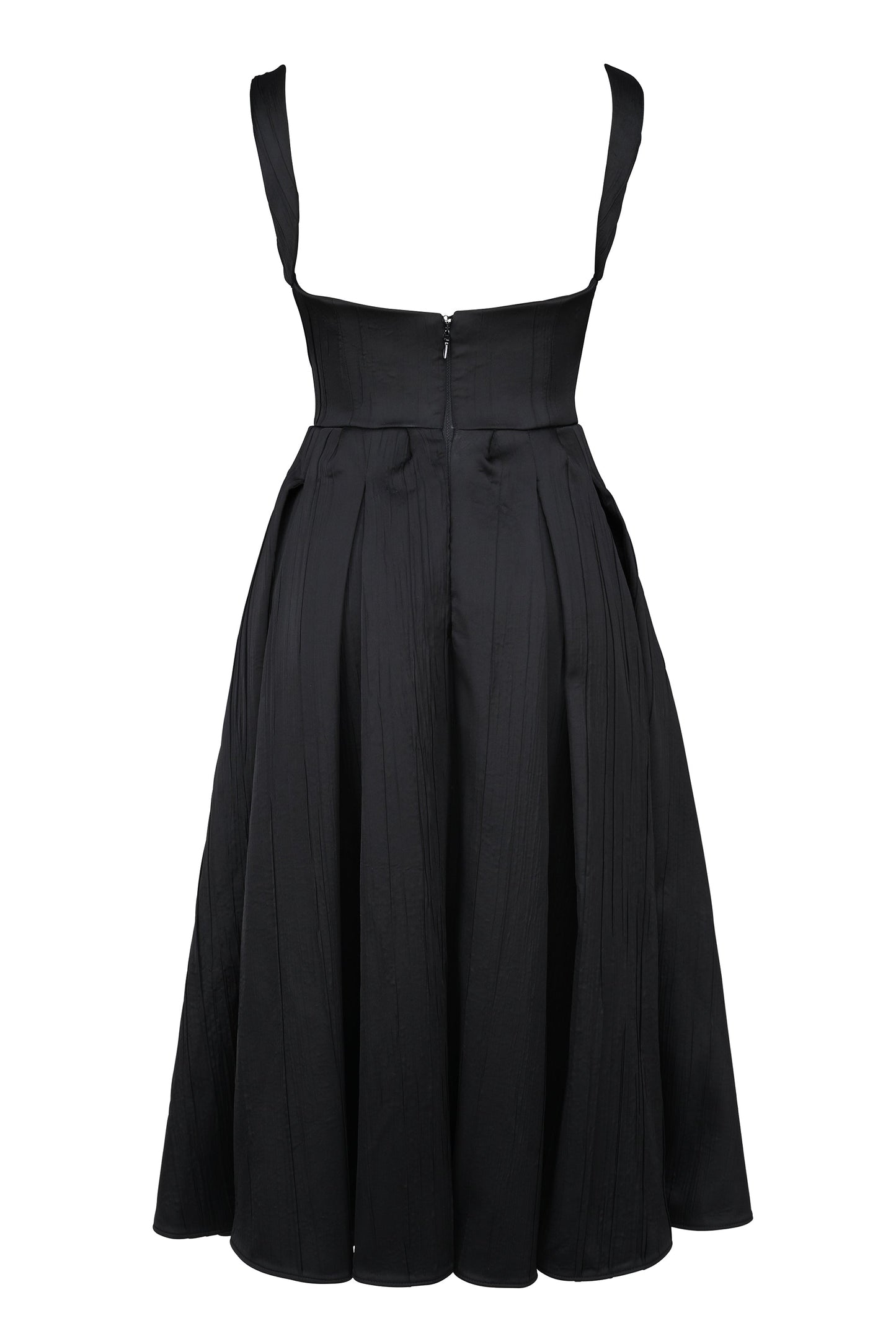 black textured satin corset midi dress
