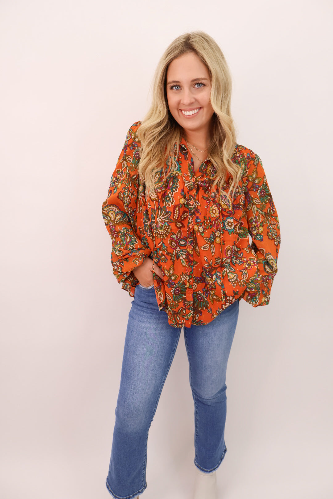 Rust Floral Print Blouse