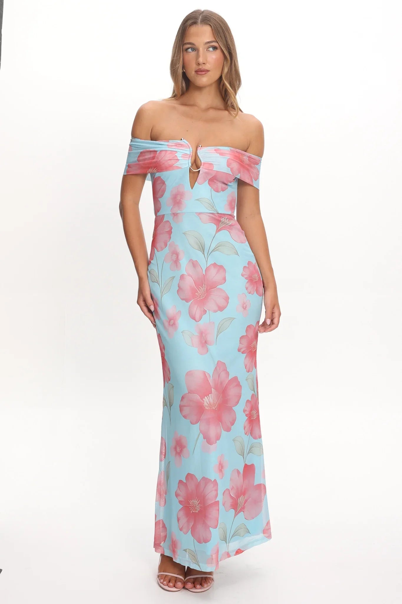 Tilda Off-Shoulder Maxi Dress Floral Blue