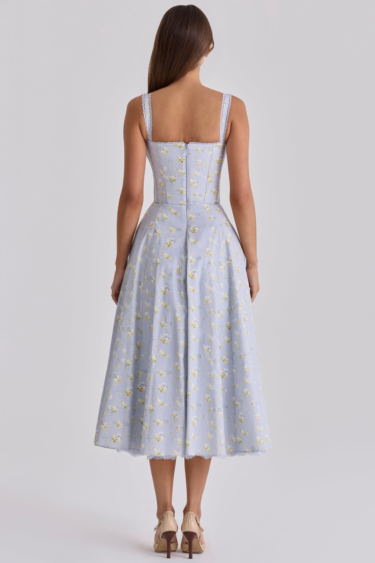 blue wildflower floral print midi dress