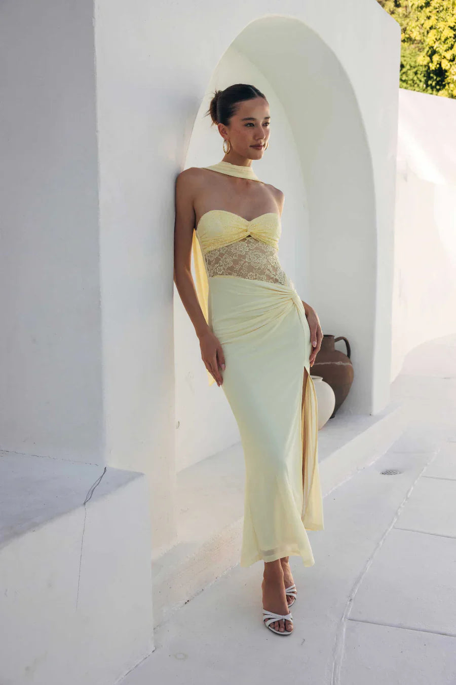 Olandria Lace Twist Maxi Dress