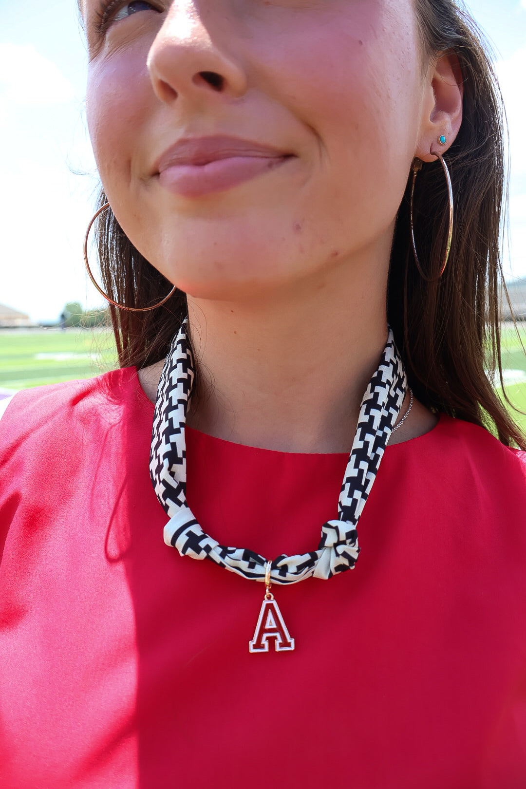 Red Letter A Charm Scarf Necklace