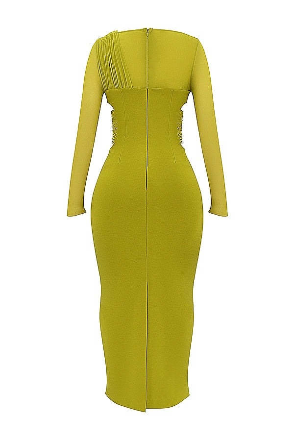 chartreuse plunge maxi dress