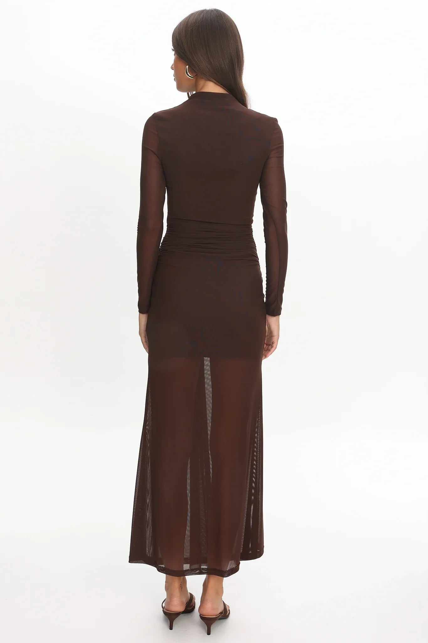 Girl's Night Long Sleeve Mesh Maxi Dress Chocolate