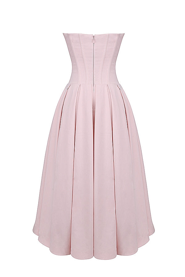 ballerina pink strapless midi dress
