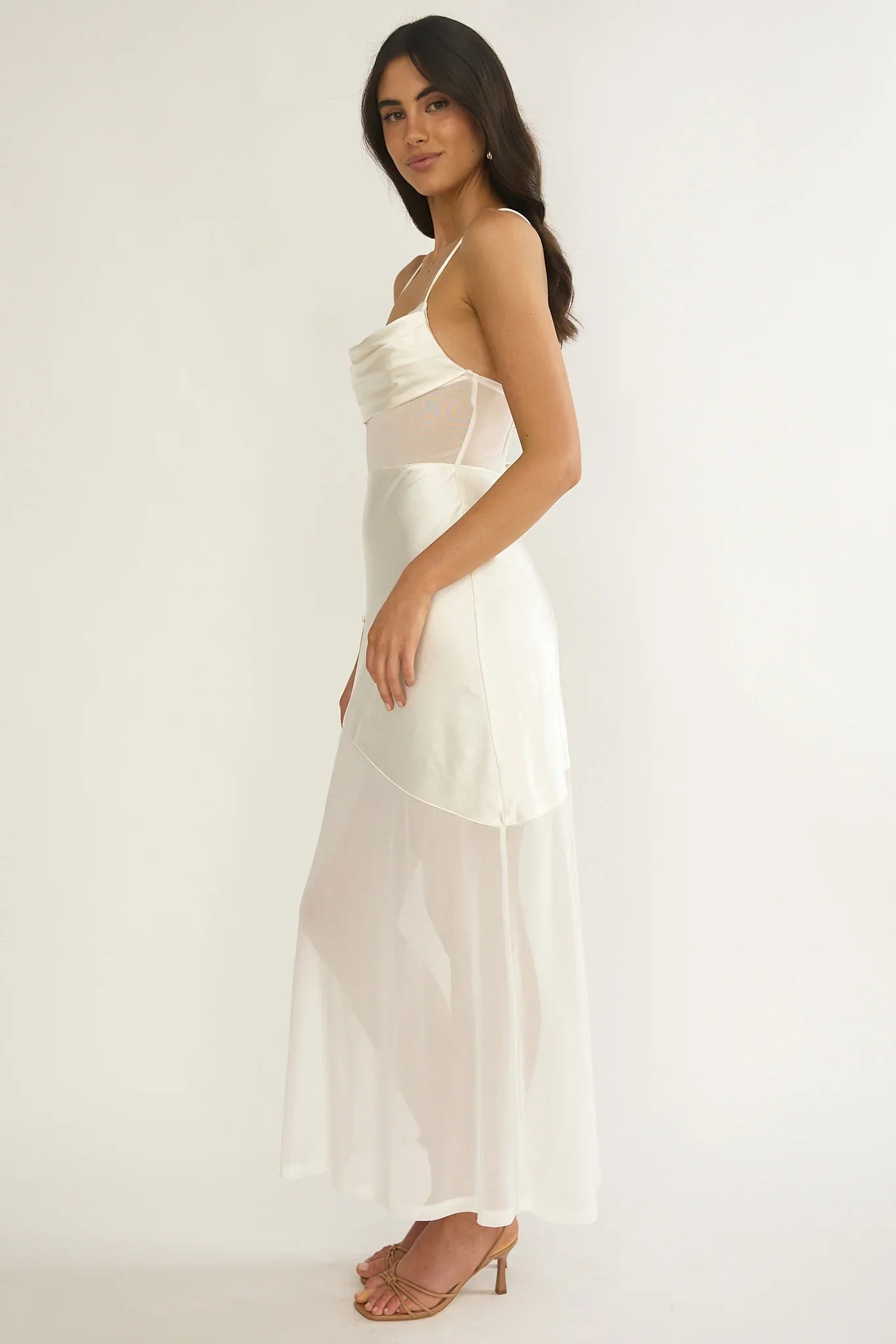 Golden Era Sheer Waist Maxi Dress Oyster