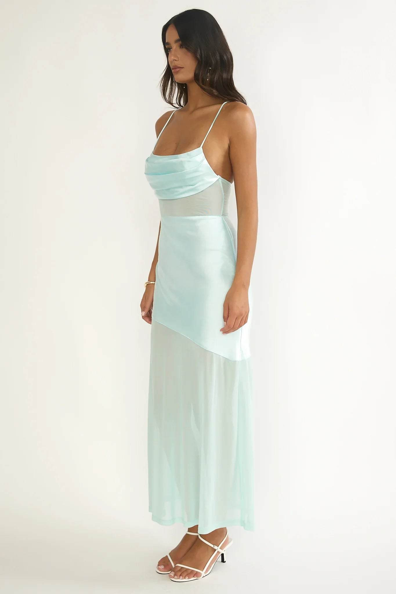 Golden Era Sheer Waist Maxi Dress Aqua Blue