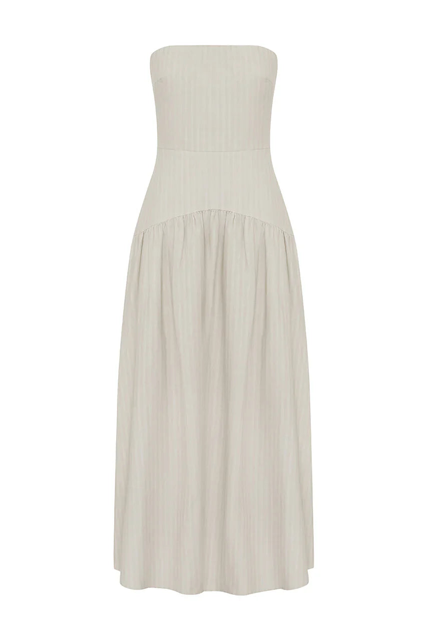 HEATHER MIDI DRESS - STONE PINSTRIPE