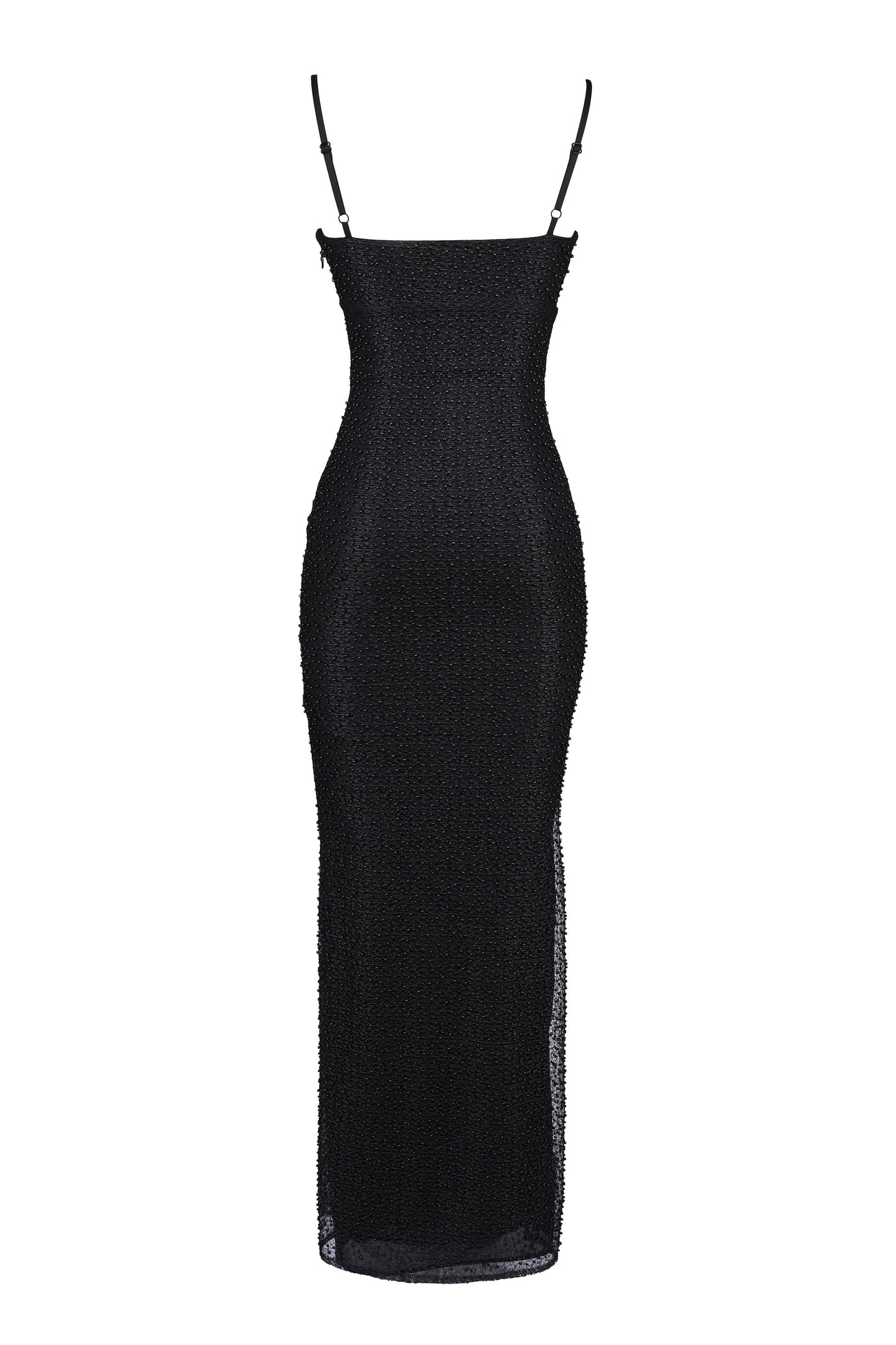 black pearl embellished maxi dress
