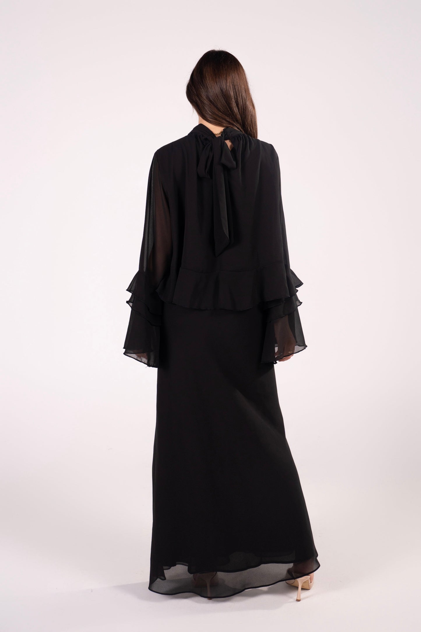 Briar Black Tiered Ruffle Sleeve Top & Maxi Skirt Set