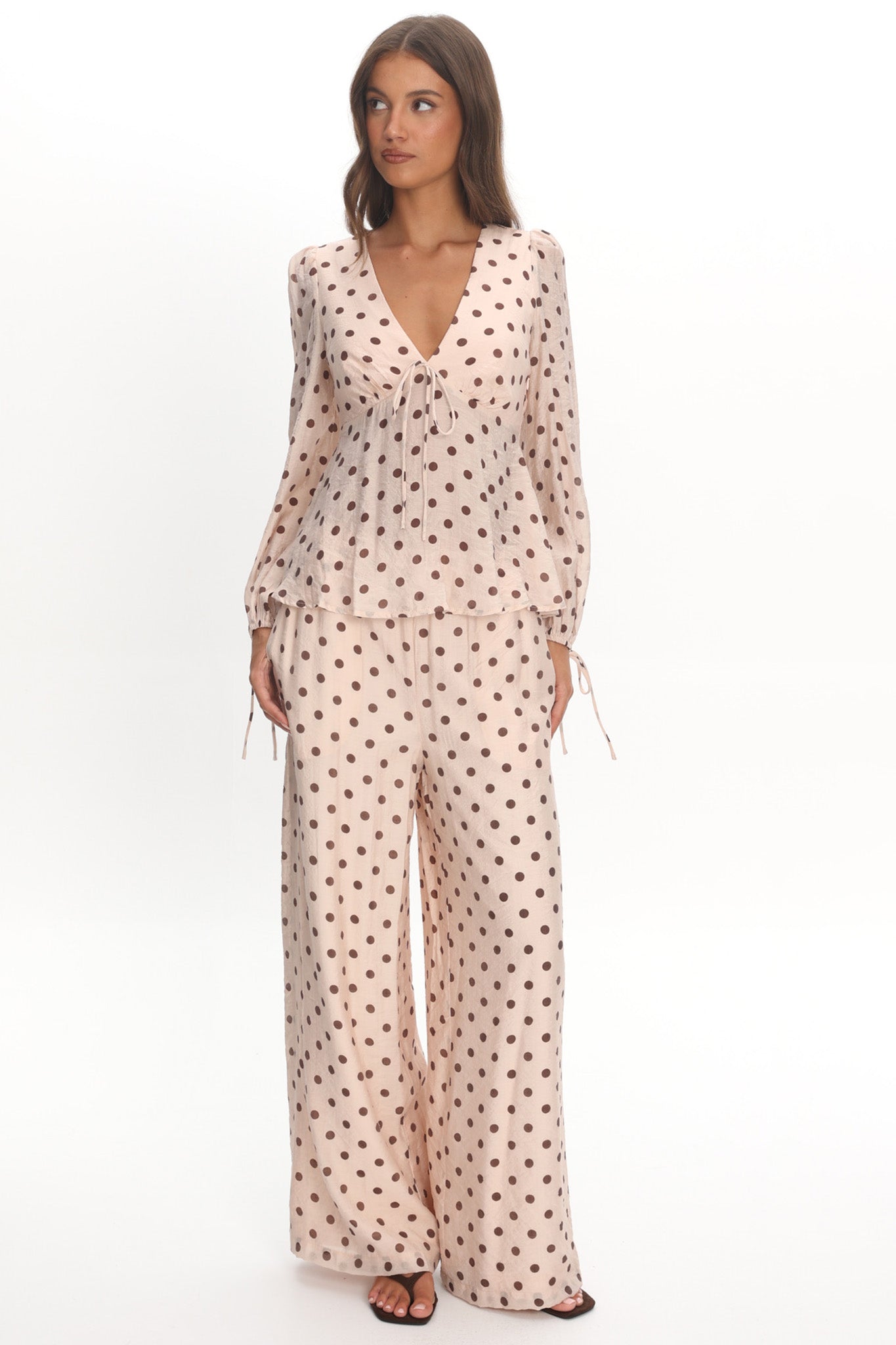 Anessa Balloon Sleeve Top Polka Dot Cream