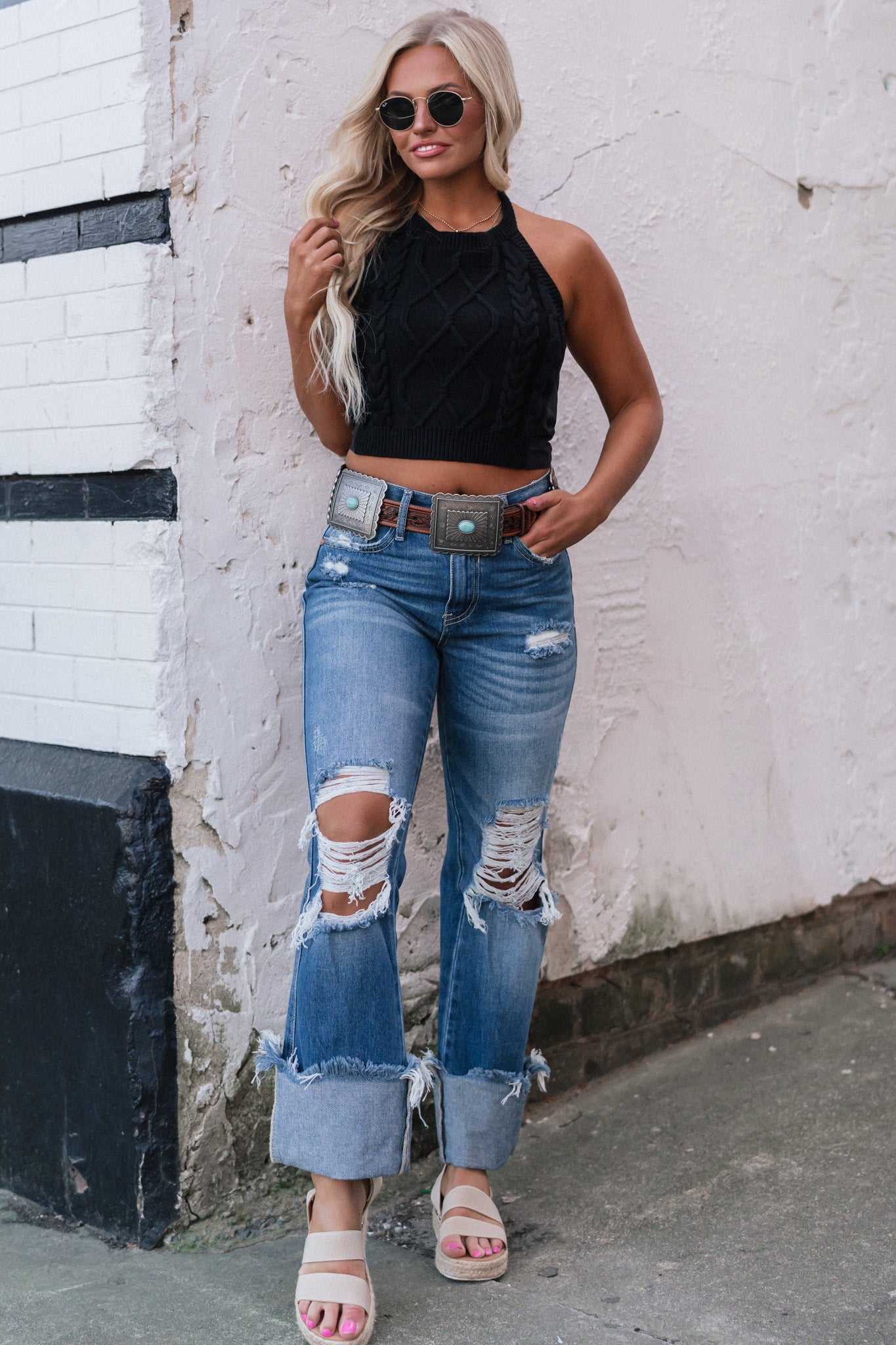 Cross My Mind Distressed Cuff Jeans