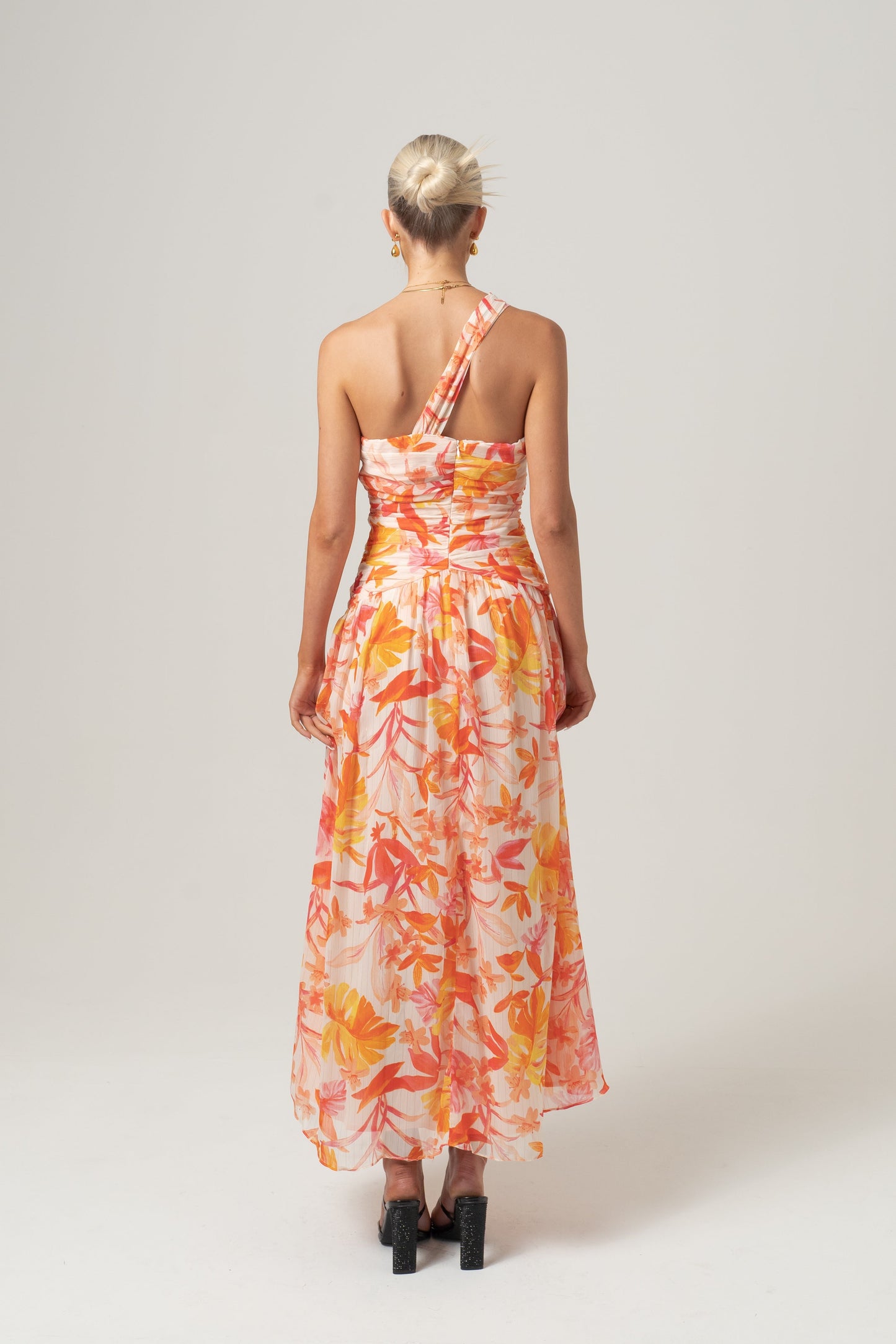 Samara One-Shoulder Midi Dress - Tropical Print