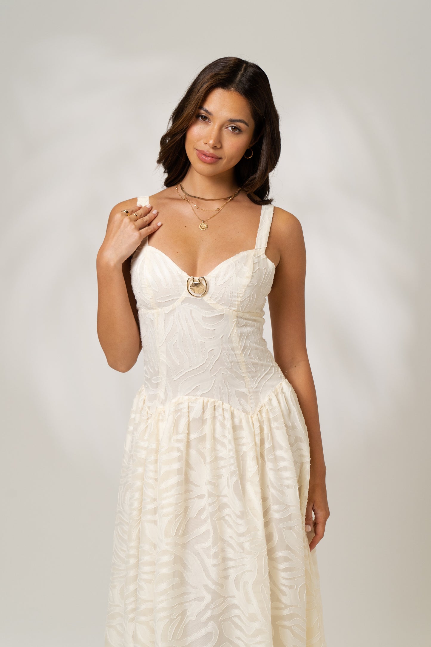 Helena Cream Drop Waist Maxi Dress