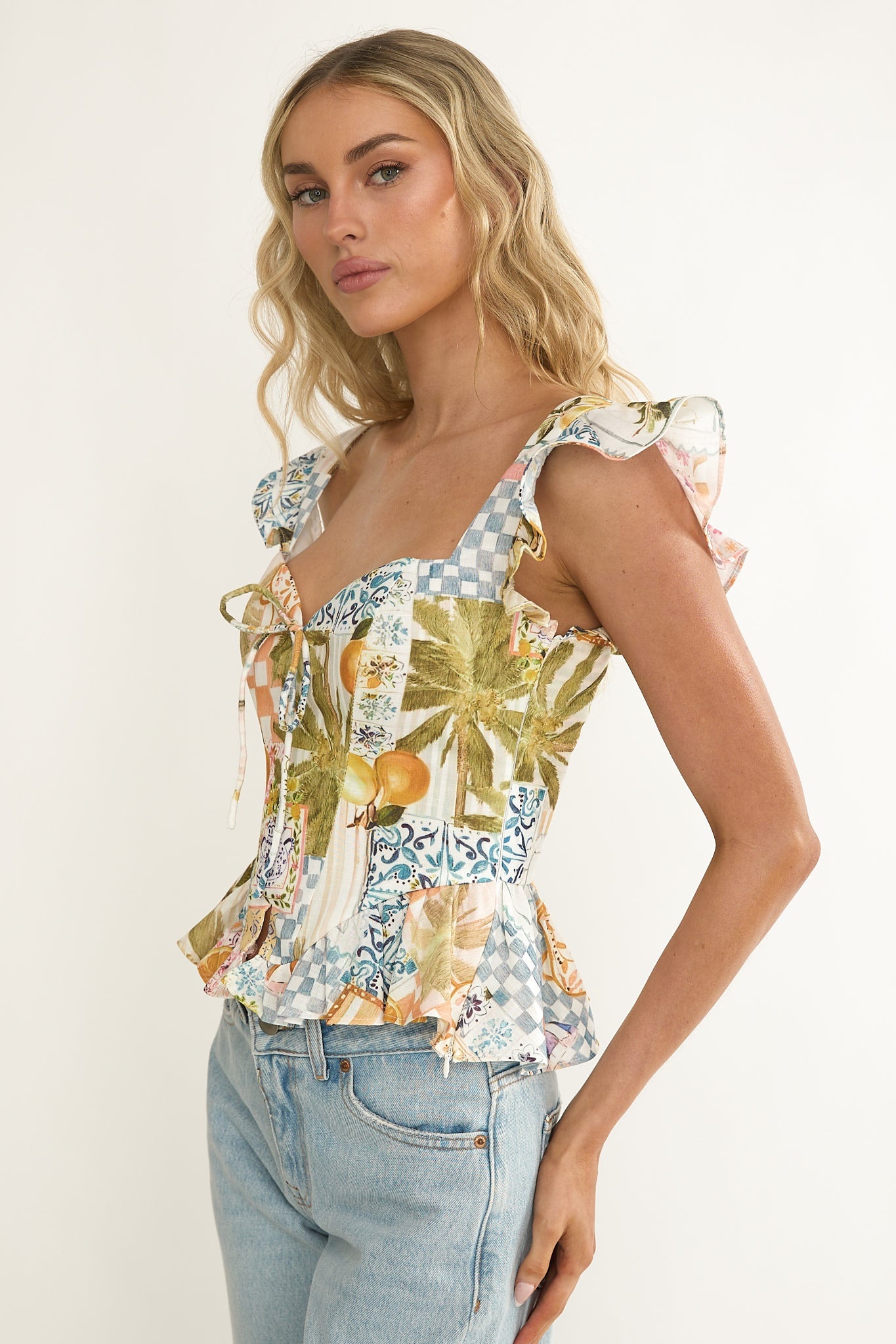 Allora Frill Sleeve Top Las Palmas
