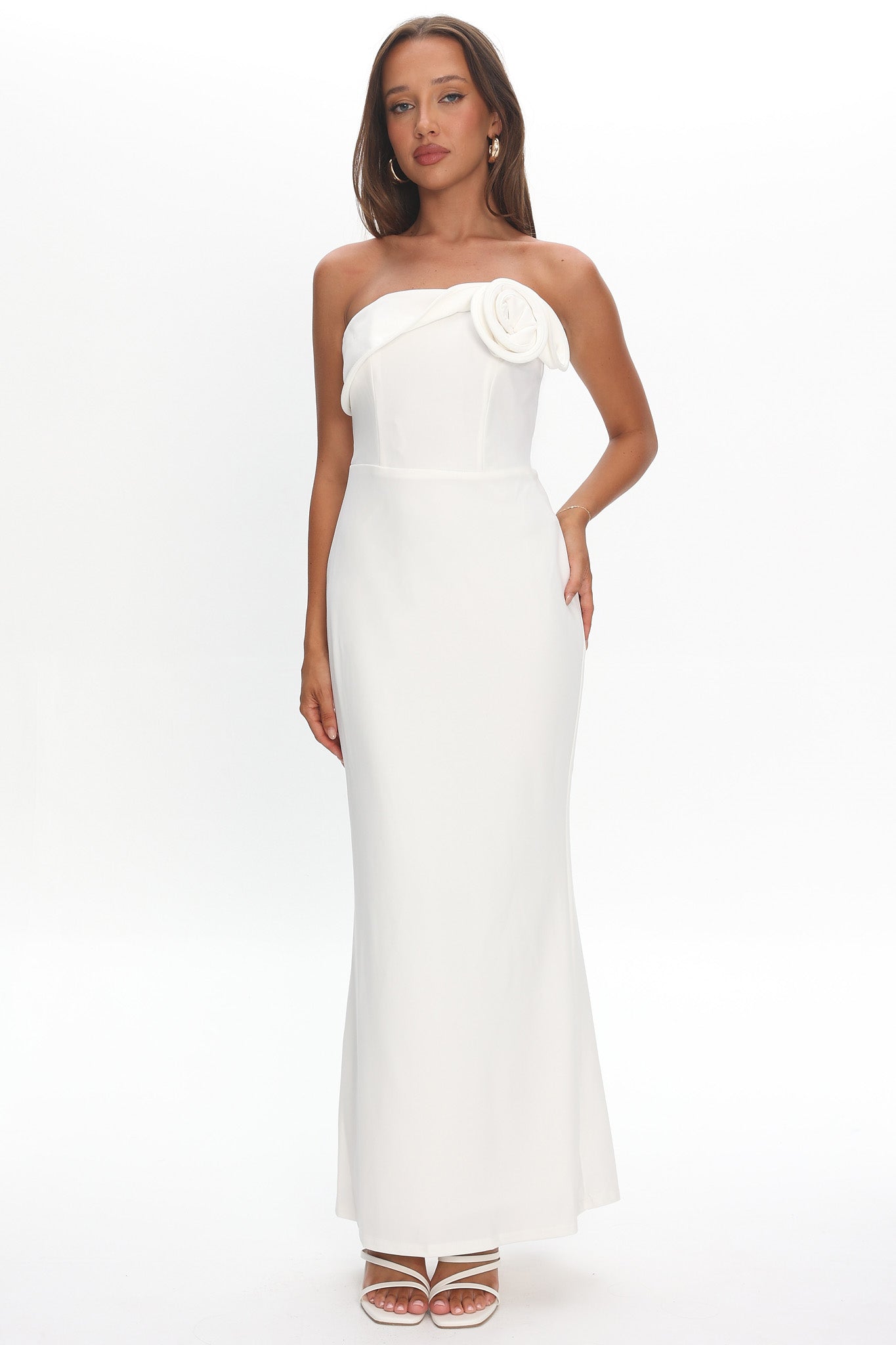 Amellia Off-Shoulder Rosette Maxi Dress White