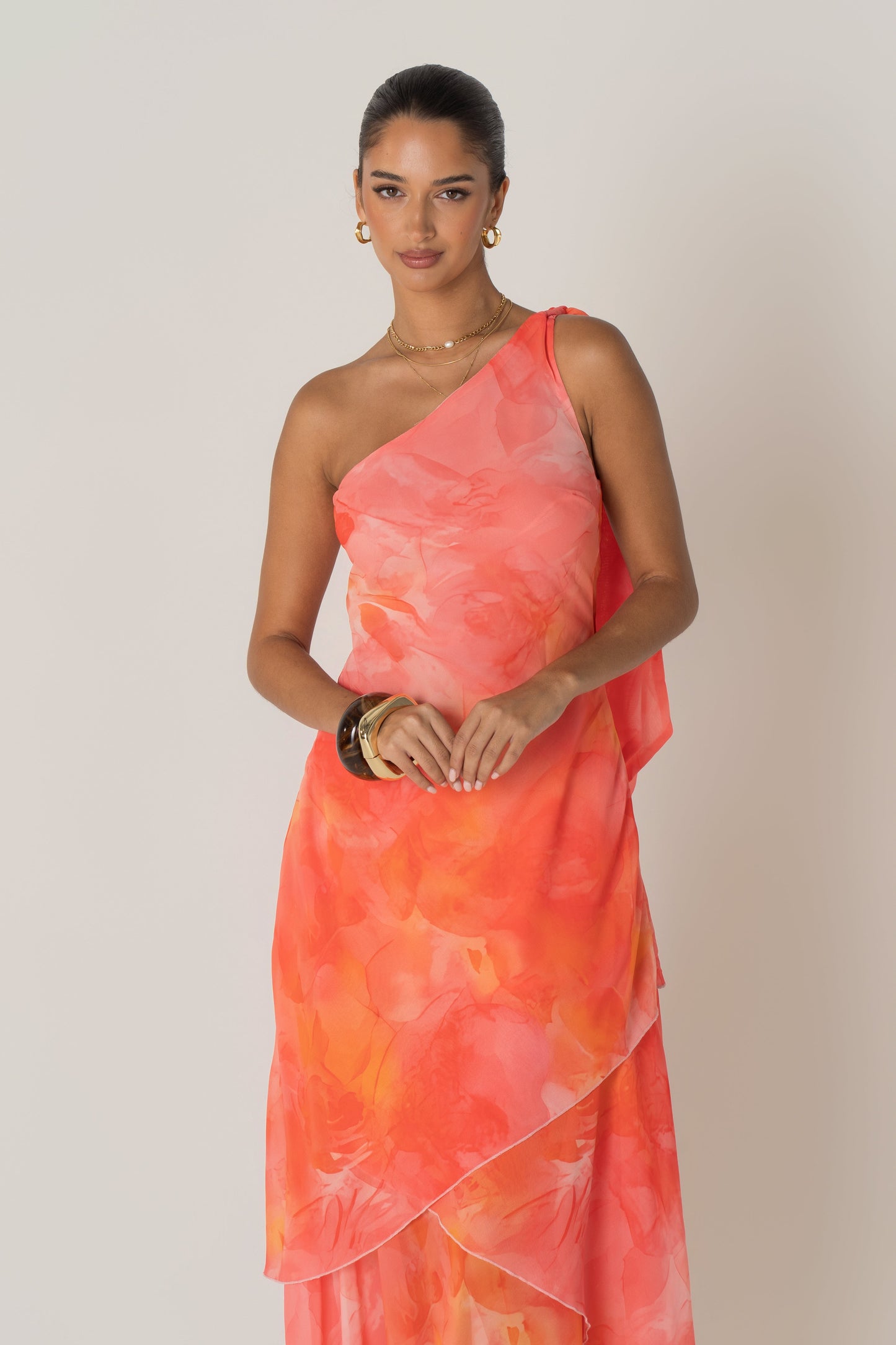 Liora One-Shoulder Layered Maxi Dress