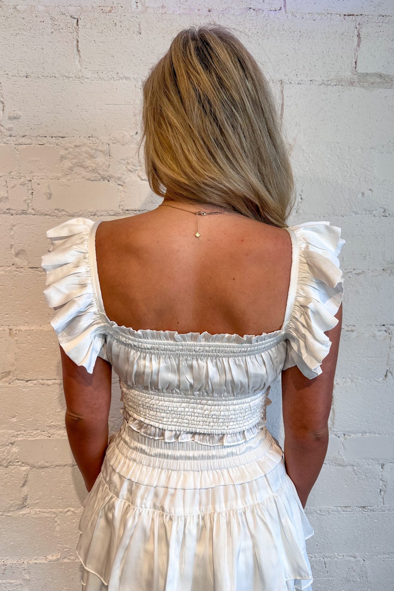 White Ruffle Sleeve Smock Top