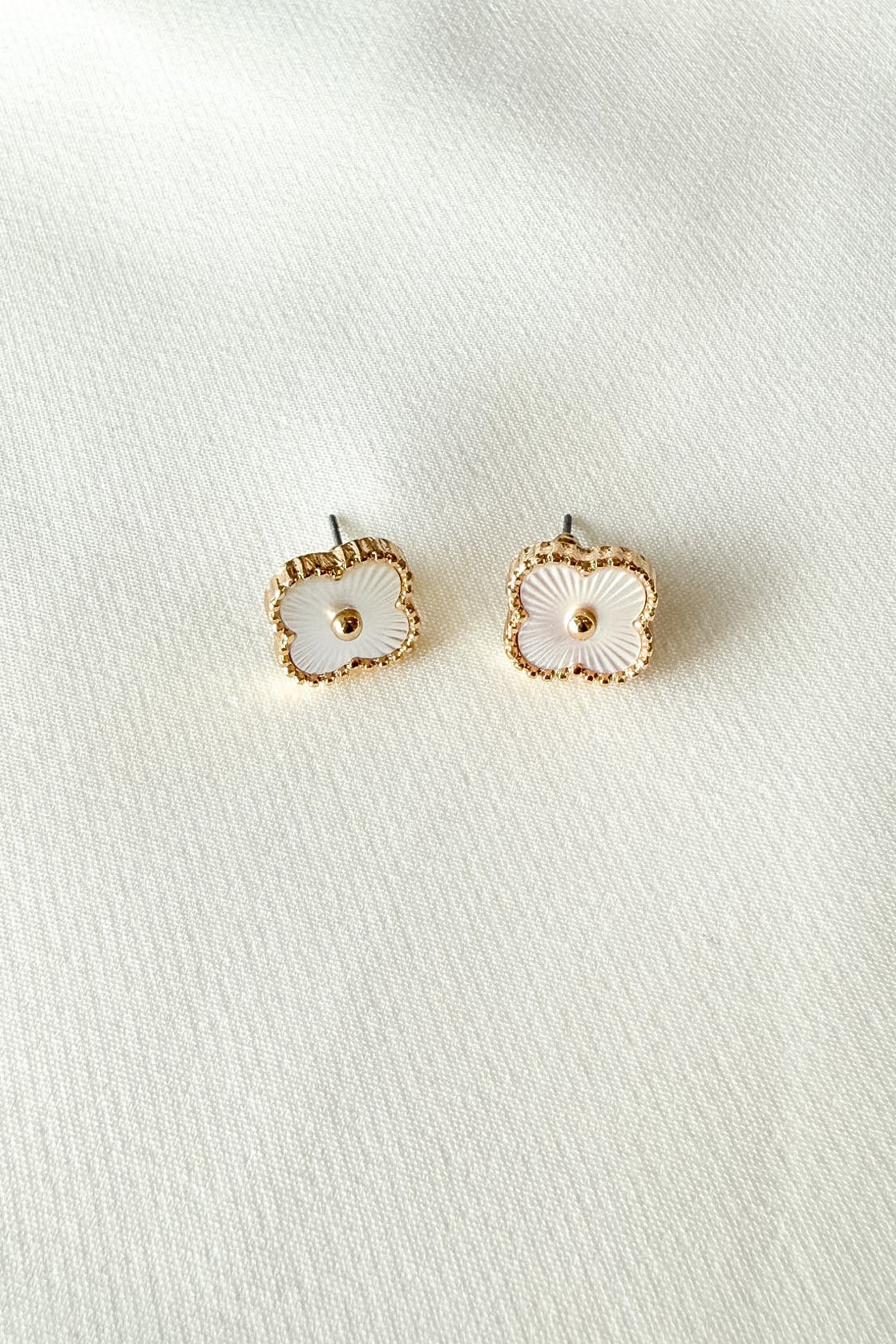 White and Gold Clover Stud Earrings