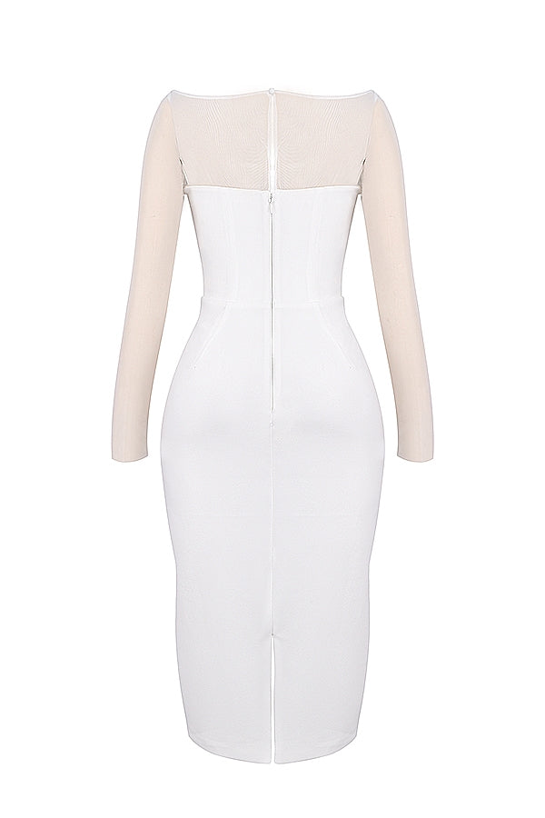 white plunge midi dress