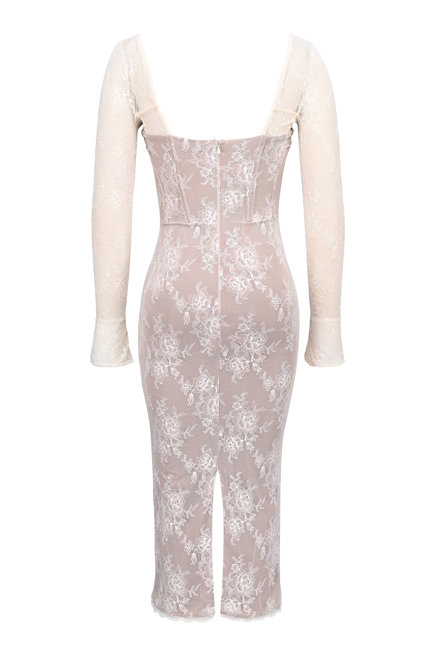 ivory lace long sleeve midi dress