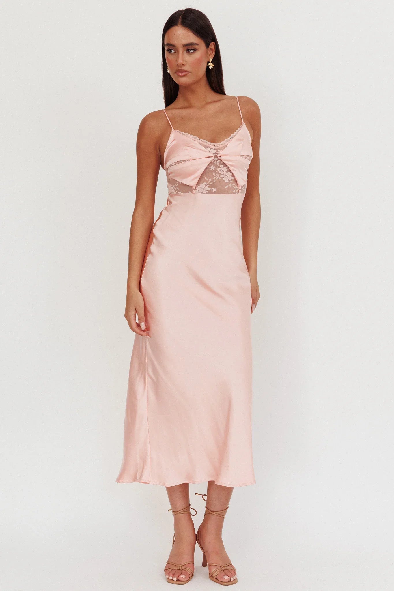 Impressions Lace Bodice Maxi Dress Peach