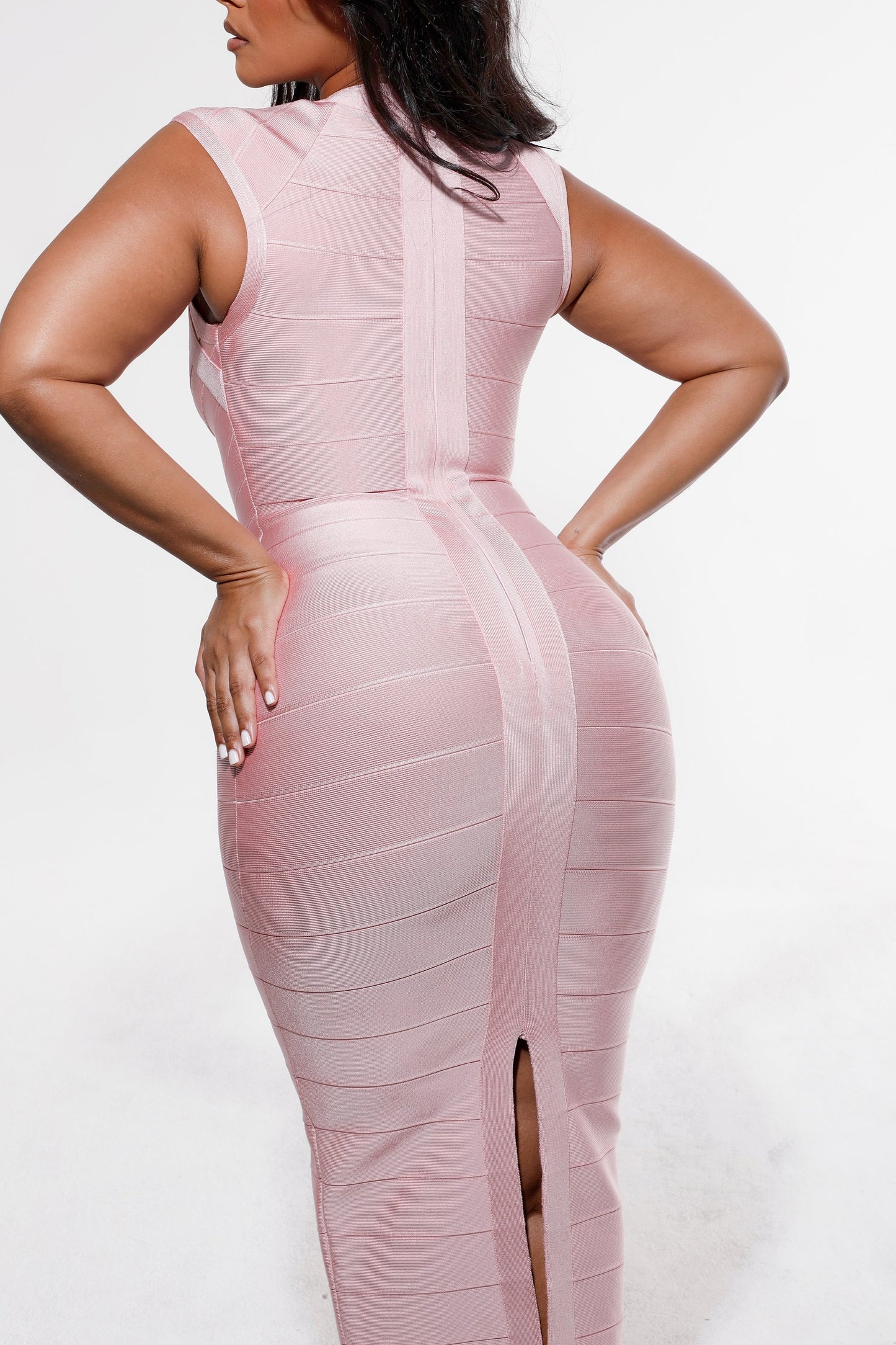 baby pink bandage midi dress