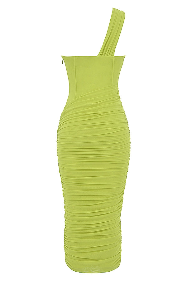 lime asymmetric cutout midi dress