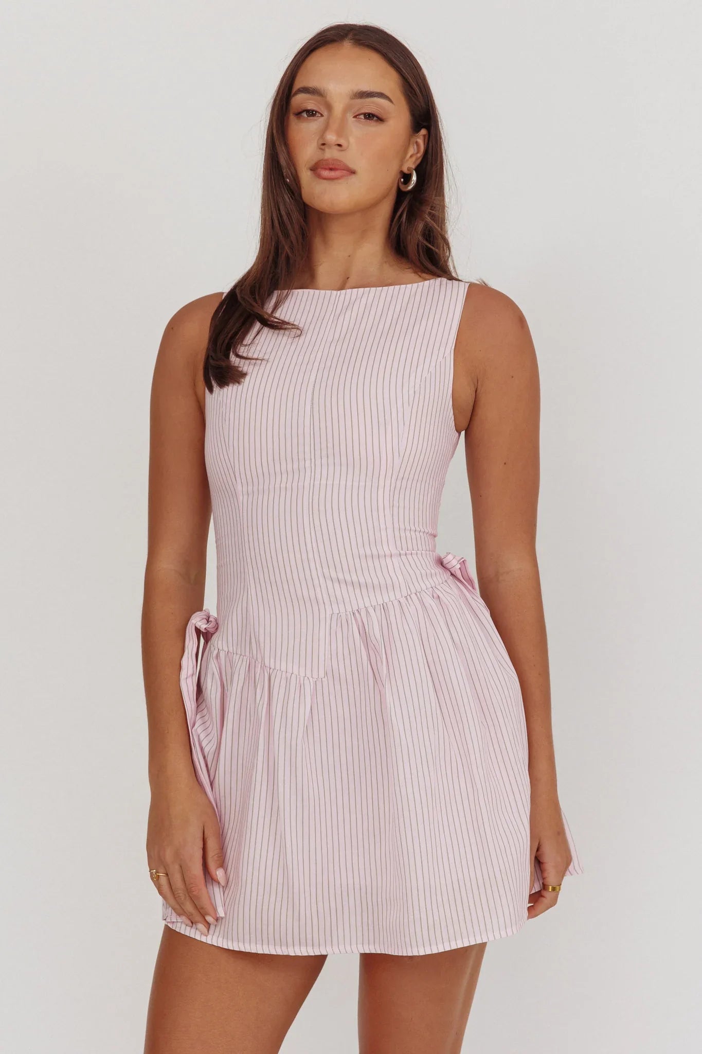 Teely Waist Bows Mini Dress Stripe Blush