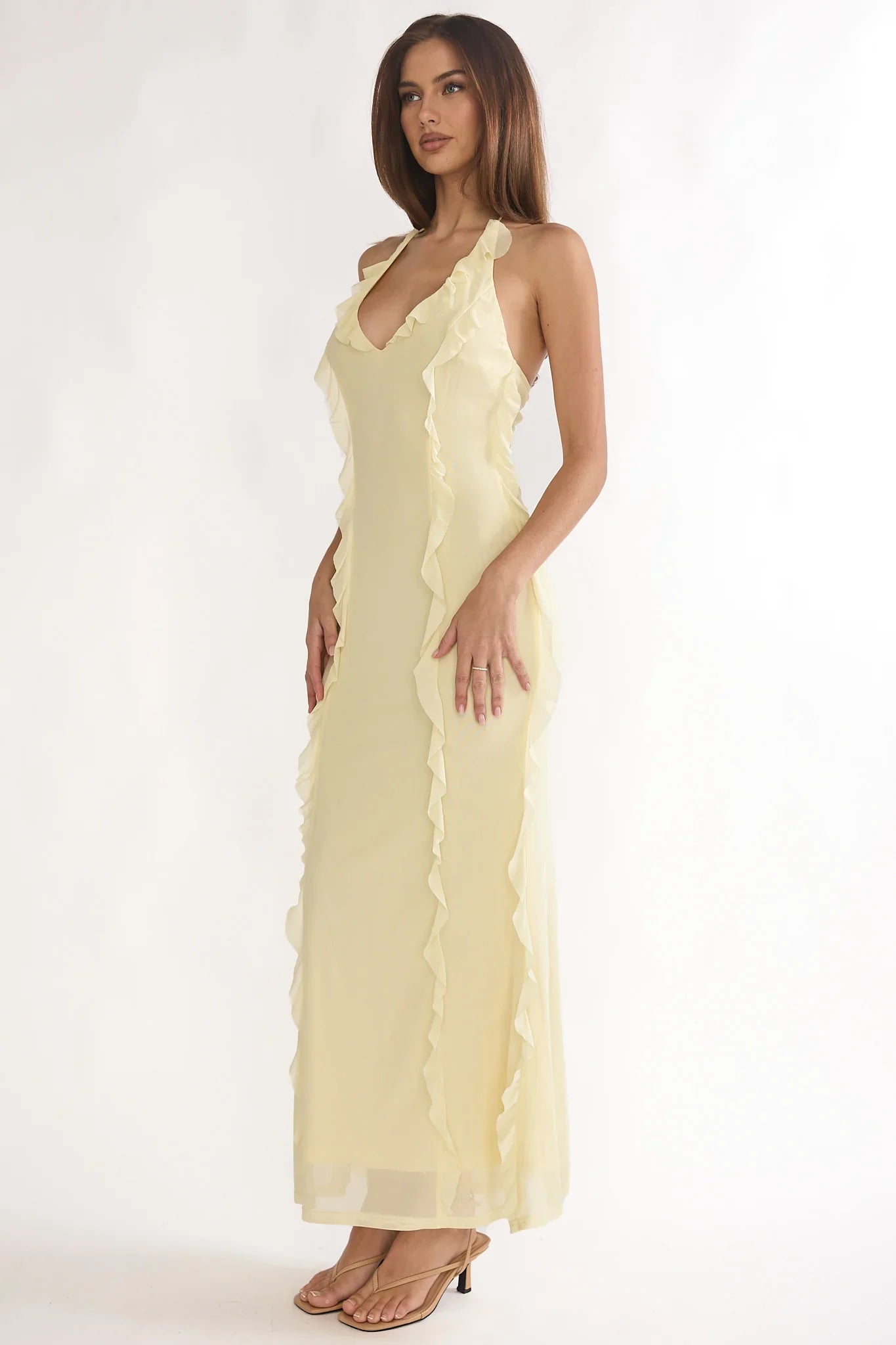 Collins Halter Ruffle Trim Maxi Dress Butter