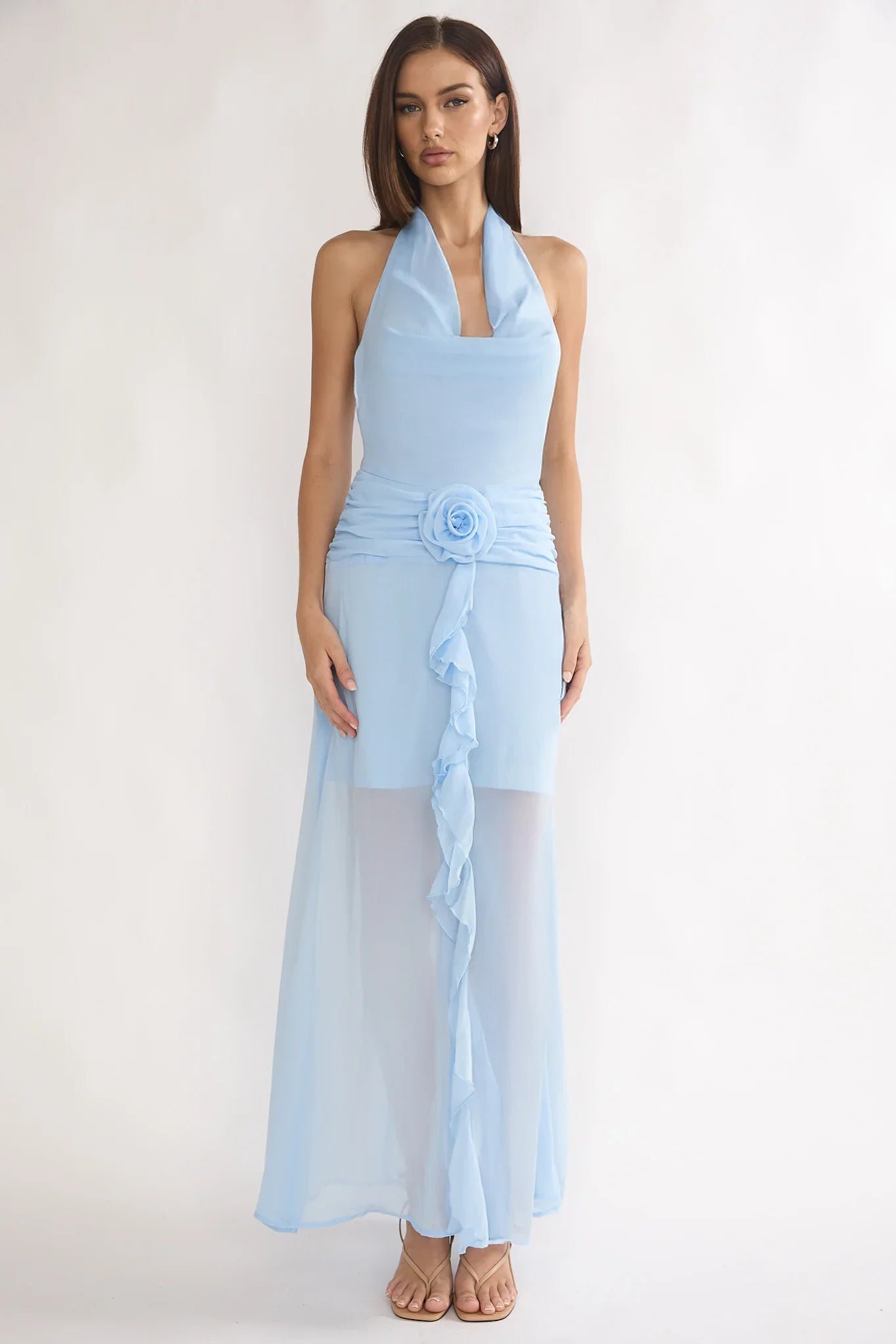 Thailah Gathered Waist Cowl Maxi Dress Ice Blue