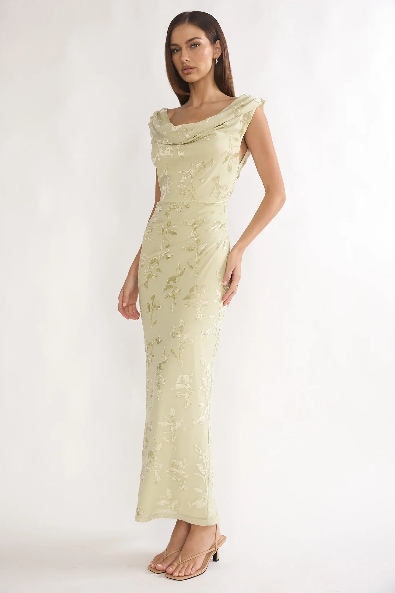Evermore Cowl Neck Maxi Dress Floral Sage