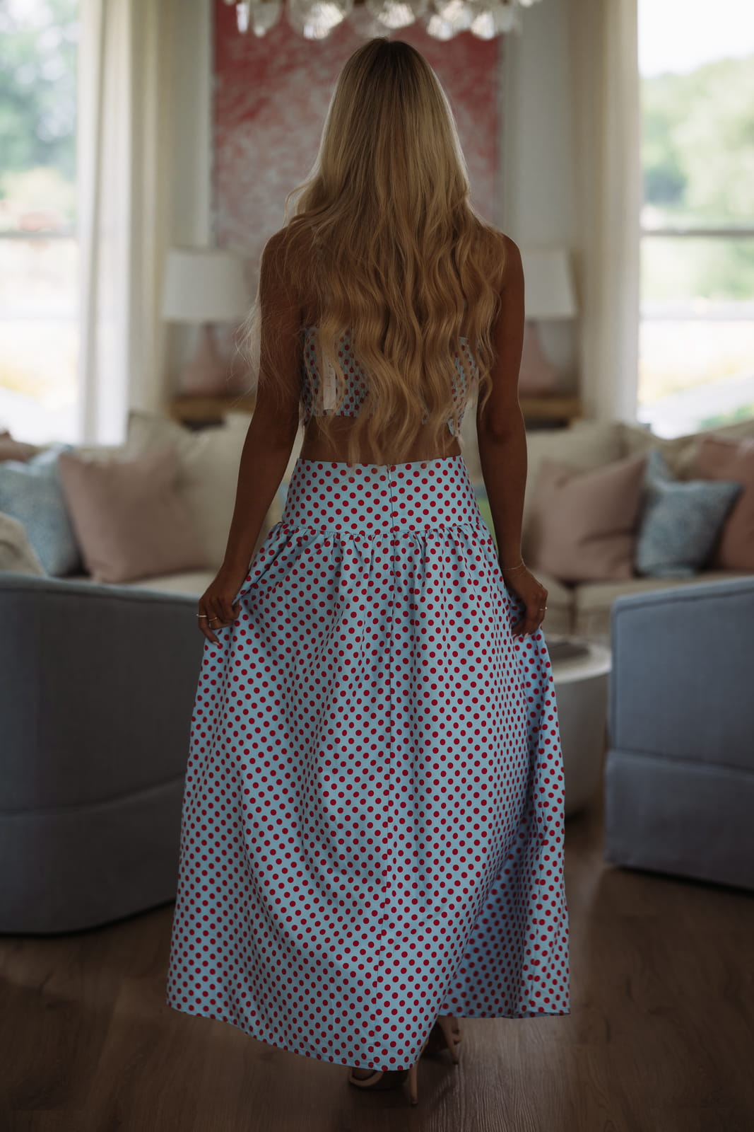 Marina Muse Dots Crop Top and Maxi Skirt Set - Blue and Red