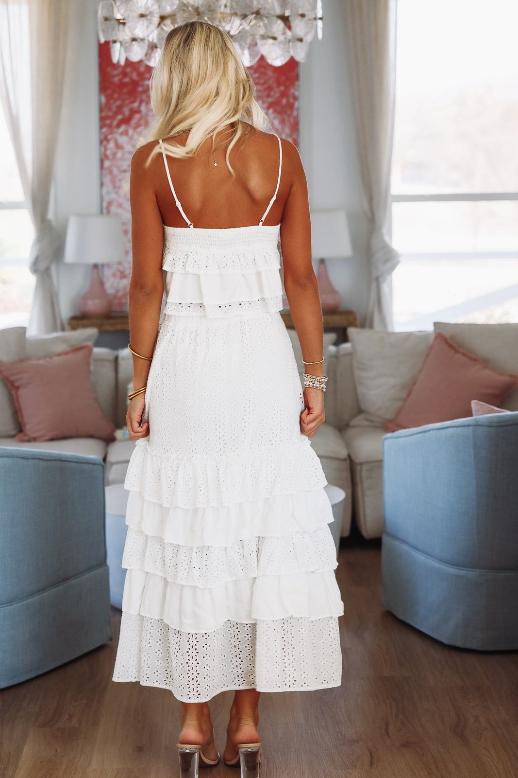 Eyelet Ruffled Maxi Skirt - White
