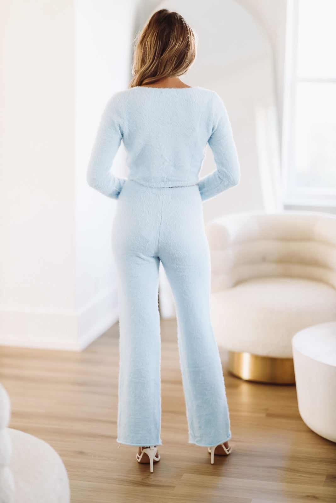 Say Less Sweater Knit Crop Top - Light Blue