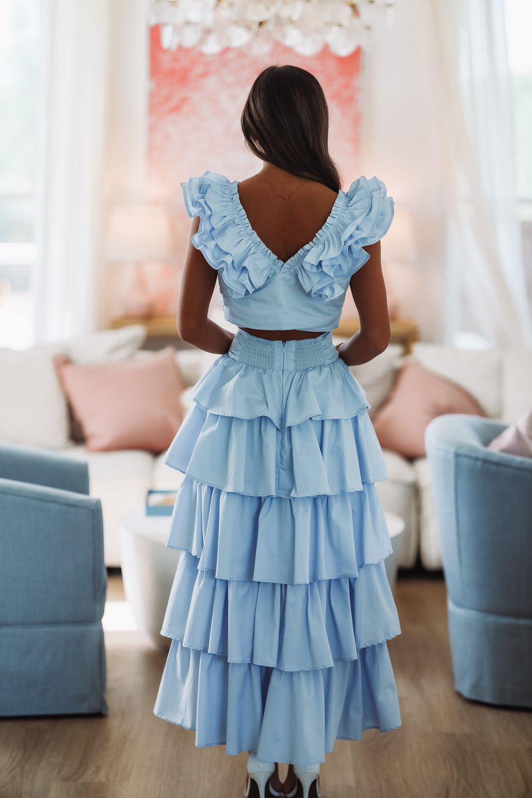 Lemon Zest Ruffled Crop Top - Baby Blue
