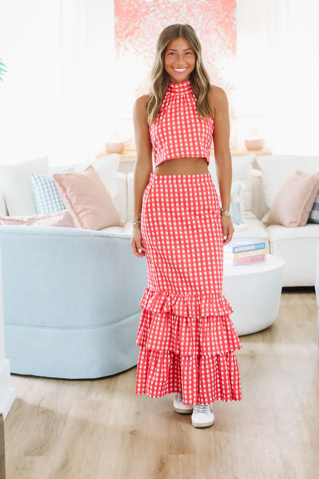 Winning Play Top and Maxi Skirt Set - Red and White