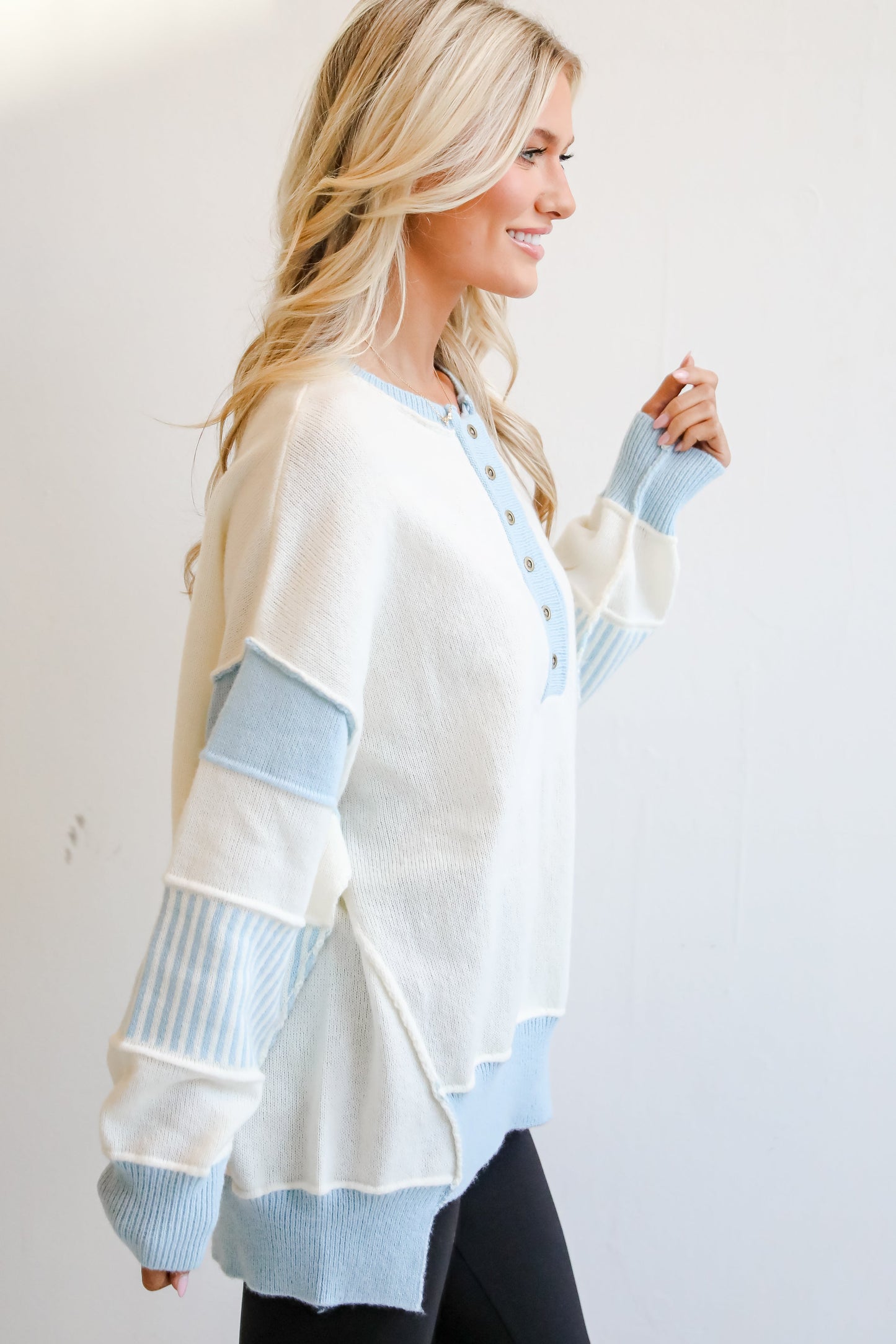 Coziest Babe Off White Color Block Oversized Sweater