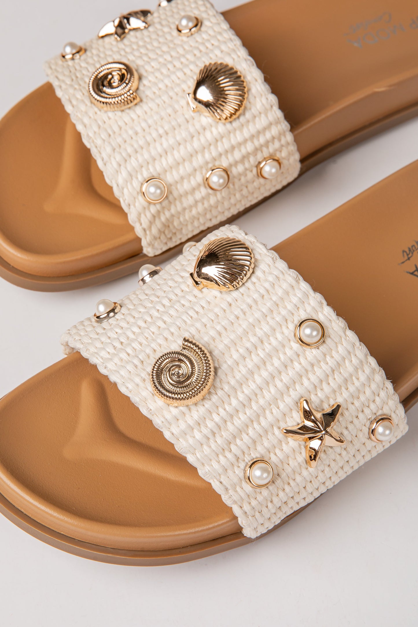 By The Shore Embellished Ivory Slide Sandals