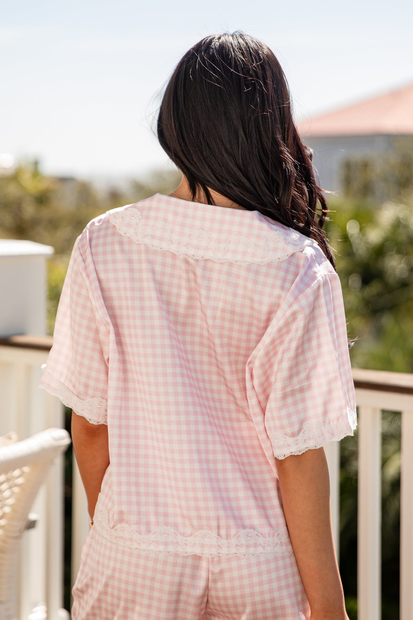 Cozy Girl Gingham Tie-Front Pajama Top