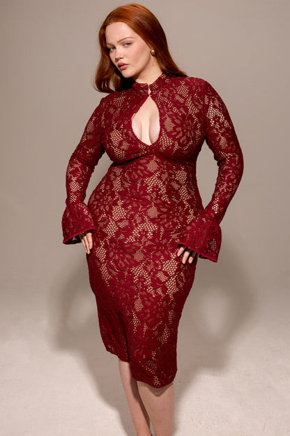 berry lace midi dress